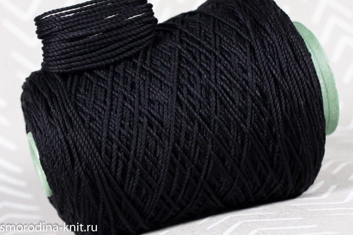 Хлопок шнурок, art. THEO, Италия, Iafil (сток BOTTEGA VENETA), Состав: 100% мерсеризованный хлопок пима, Метраж: 2/54х8х3 112м/100гр., Цвет: 560 ночная смоль (чёрный)