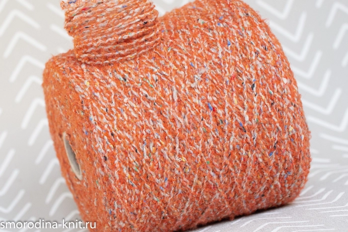 Смесовка, art. JASPER, Италия, Lineapiu, Состав: 40% меринос, 10% хлопок, 8% шелк, 20% акрил, 16% полиэстер, 6% полиамид, Метраж: 200м/100гр., Цвет: A0121 морковный десерт (оранжевый с разноцветными вкраплениями)
