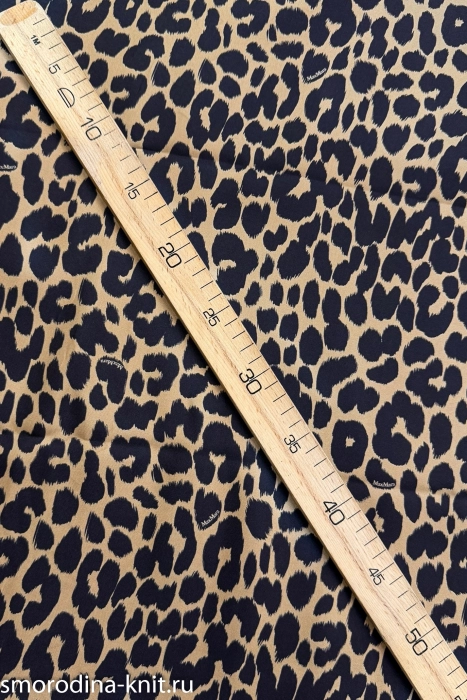 Шёлк твил, Италия, Max Mara, Состав: 100% шёлк, Ширина рулона: 138см, Плотность: 65г/м², Цвет: B465 чёрный леопардовый принт на бежевом фоне 