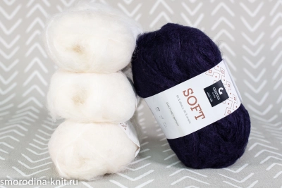 (МОТКИ) Альпака, art. SOFT, Италия, Gjestal Garn, Состав: 50% альпака, 50% акрил, Метраж: 90м/50гр., Цвет: набор LV0400 (молочный,тёмный фиолетово-синий)