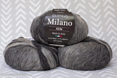 (МОТКИ) Смесовка с альпакой, art. MILANO K236, Италия, Kid, Состав: 17% альпака, 61% шерсть, 22% нейлон, Метраж: 240м/50гр., Цвет: 05 покоритель бури (оттенки серого)