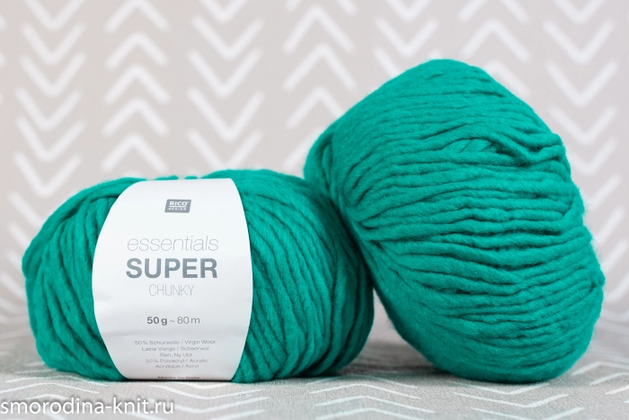 (МОТКИ) Полушерсть, art. ESSENTIALS SUPER CHUNKY, Италия, Rico Design, Состав: 50% шерсть, 50% полиакрил, Метраж: 80м/50гр., Цвет: 023 минерал тропиков (насыщенный бирюзовый)